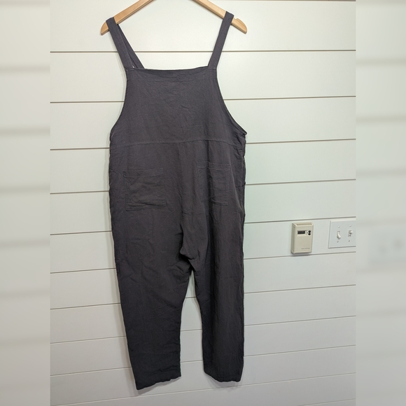 Linen Cotton Blend Grey Overalls Jumpsuit Flowy Spring Layering Size Medium - Picture 3 of 5